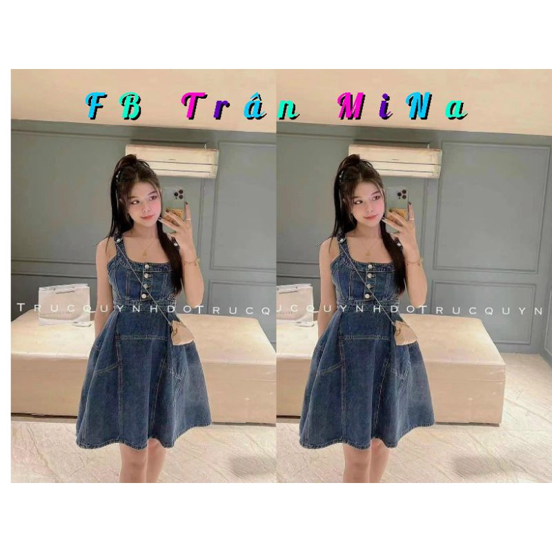 Đầm jean 2 dây xoè siêu cute dễ thương( Bảo Trân Tít)
