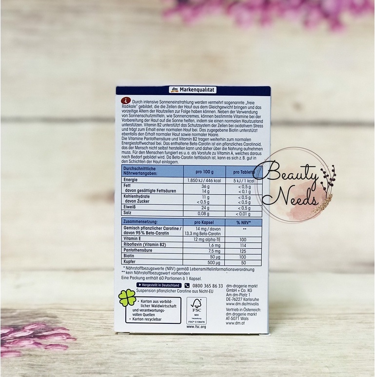 Viên uống chống nắng Mivolis Carotin 60 viên nội địa Đức -Đủ Bill