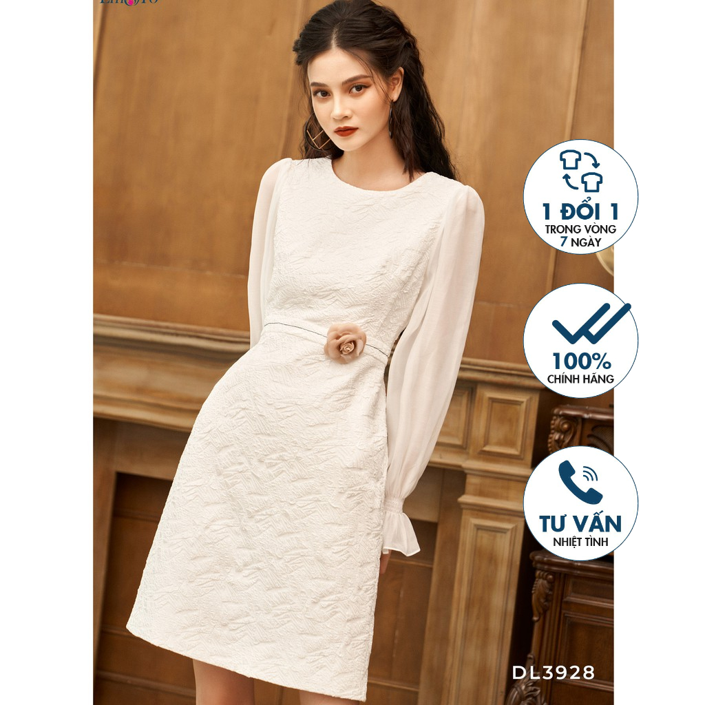 Đầm ôm A Emspo, tay phối voan, chun tay DL3928