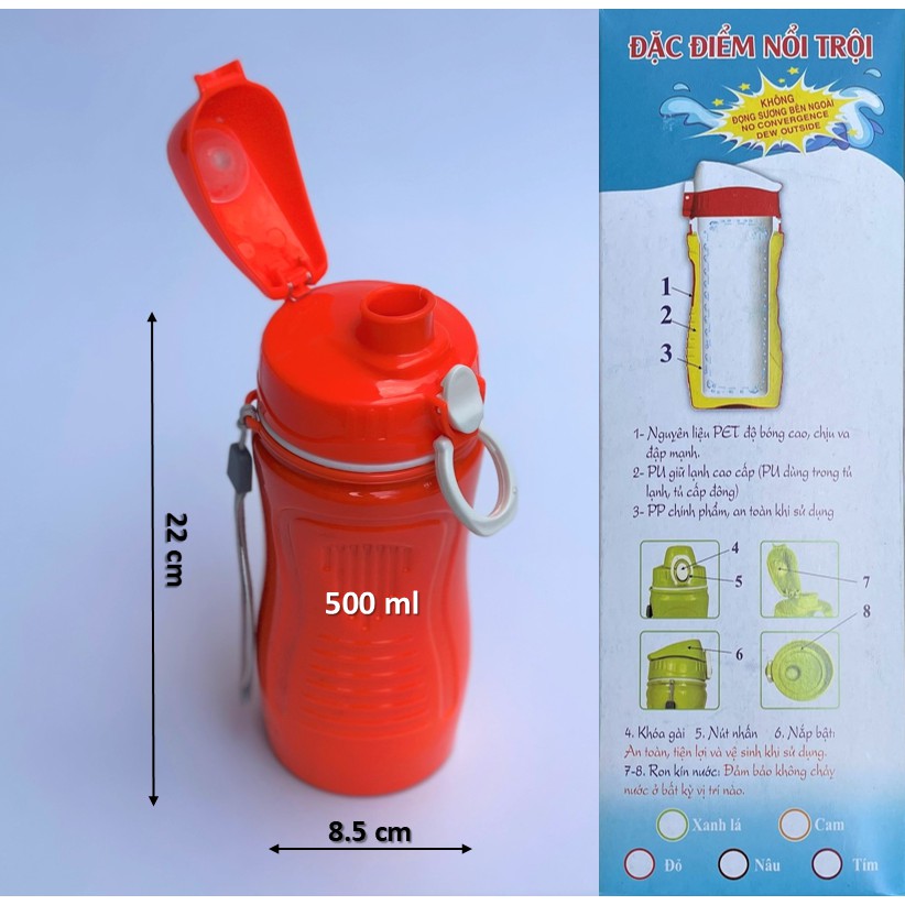 Bình giữ nhiệt 500 ml Tý Liên có quai xách, không chứa BPA an toàn cho sức khỏe, gioăng chống tràn, không động sương