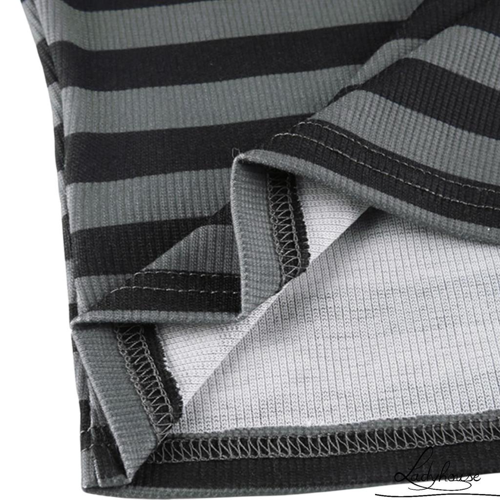 Áo Thun Dệt Kim Tay Lửng Họa Tiết Kẻ Sọc Màu Sắc Tương Phản Có Nút Cài Cho Nữ