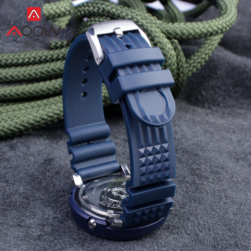 Dây Đeo Đồng Hồ Thể Thao Bằng Cao Su Silicone Màu Đen 20mm 22mm Chống Nước