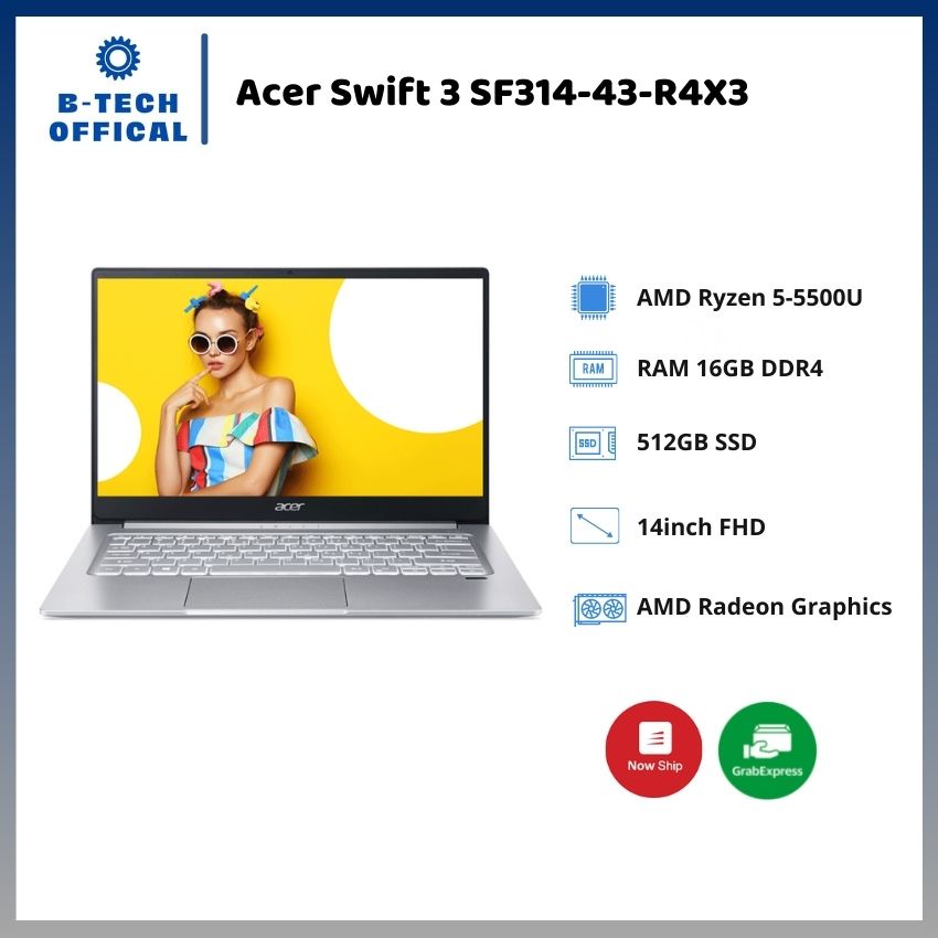 [ TẶNG VOUCHER 150K ] Laptop Acer Swift 3 SF314-43-R4X3 (NX.AB1SV.004)/ Bạc/ AMD Ryzen 5-5500U - Hàng chính hãng