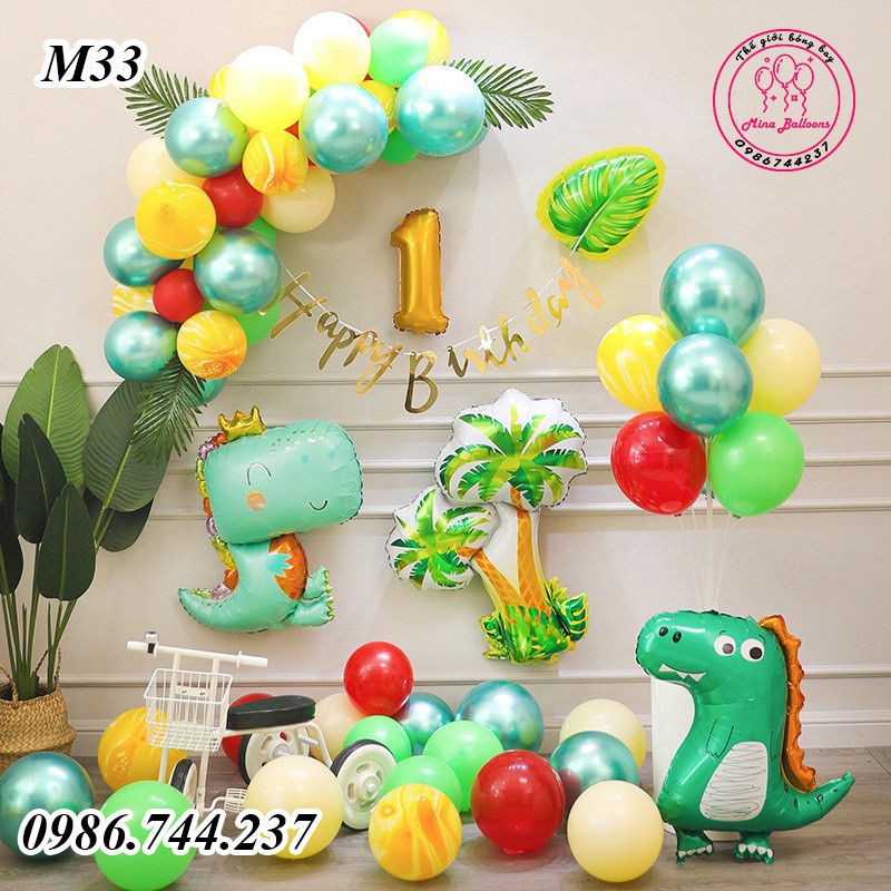 Set bóng trang trí sinh nhật Happy Birthday hình khủng long mã M33