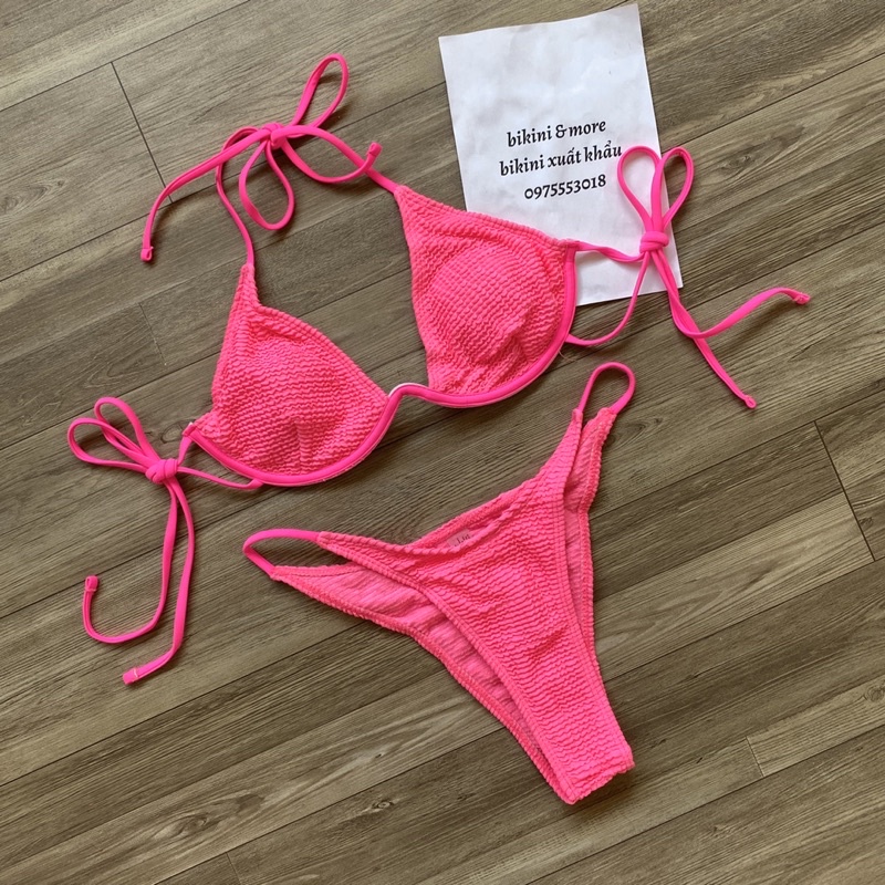 [BKN1176] &lt;ÂU&gt; SET BIKINI HỒNG NEON/TRẮNG/ĐỎ VẢI GÂN HẠT (CÓ GỌNG)