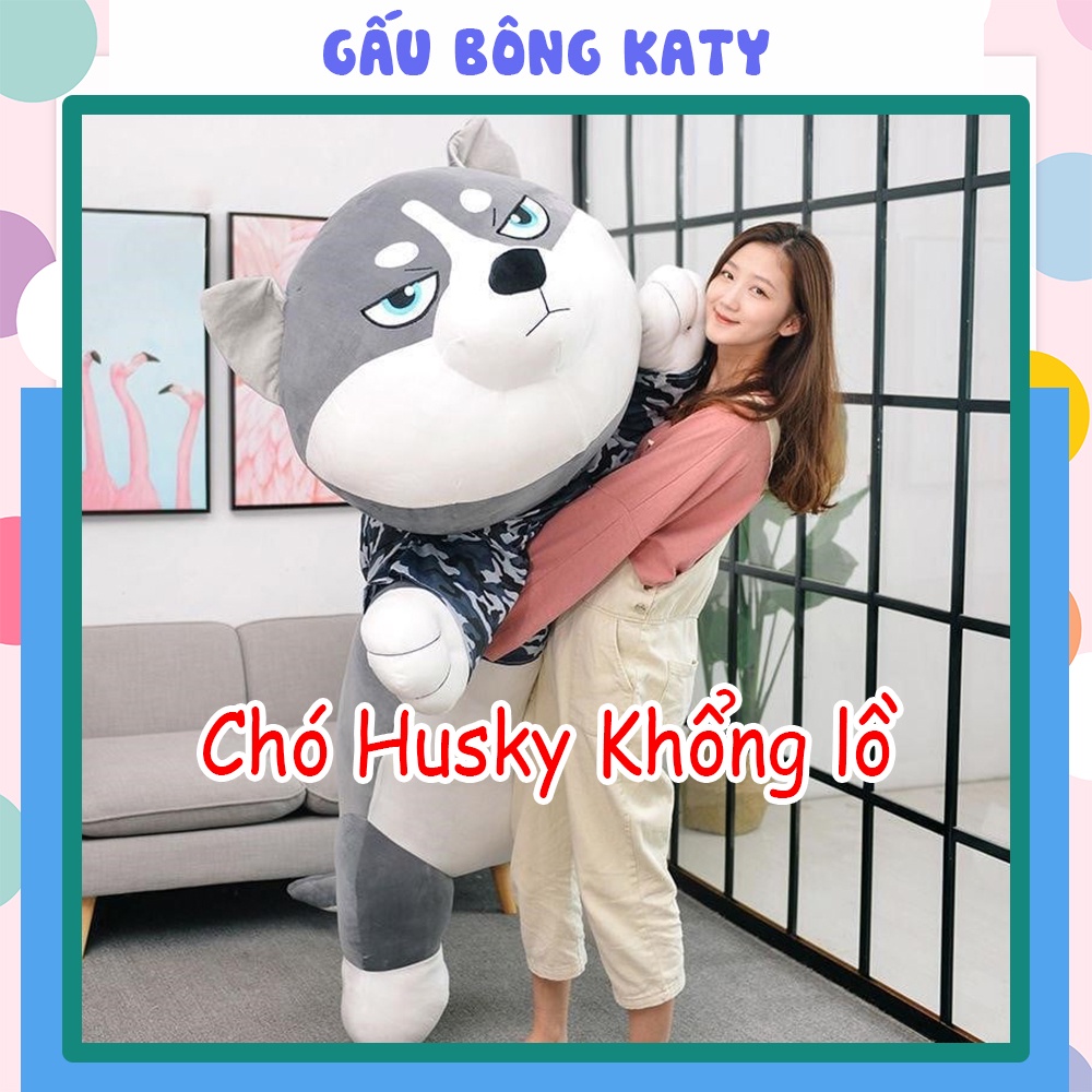 Gấu bông chó Husky khổng lồ 1m5, Gấu bông to tặng bạn gái, sinh nhật, Thú nhồi bông chó chất liệu bông gòn cao cấp