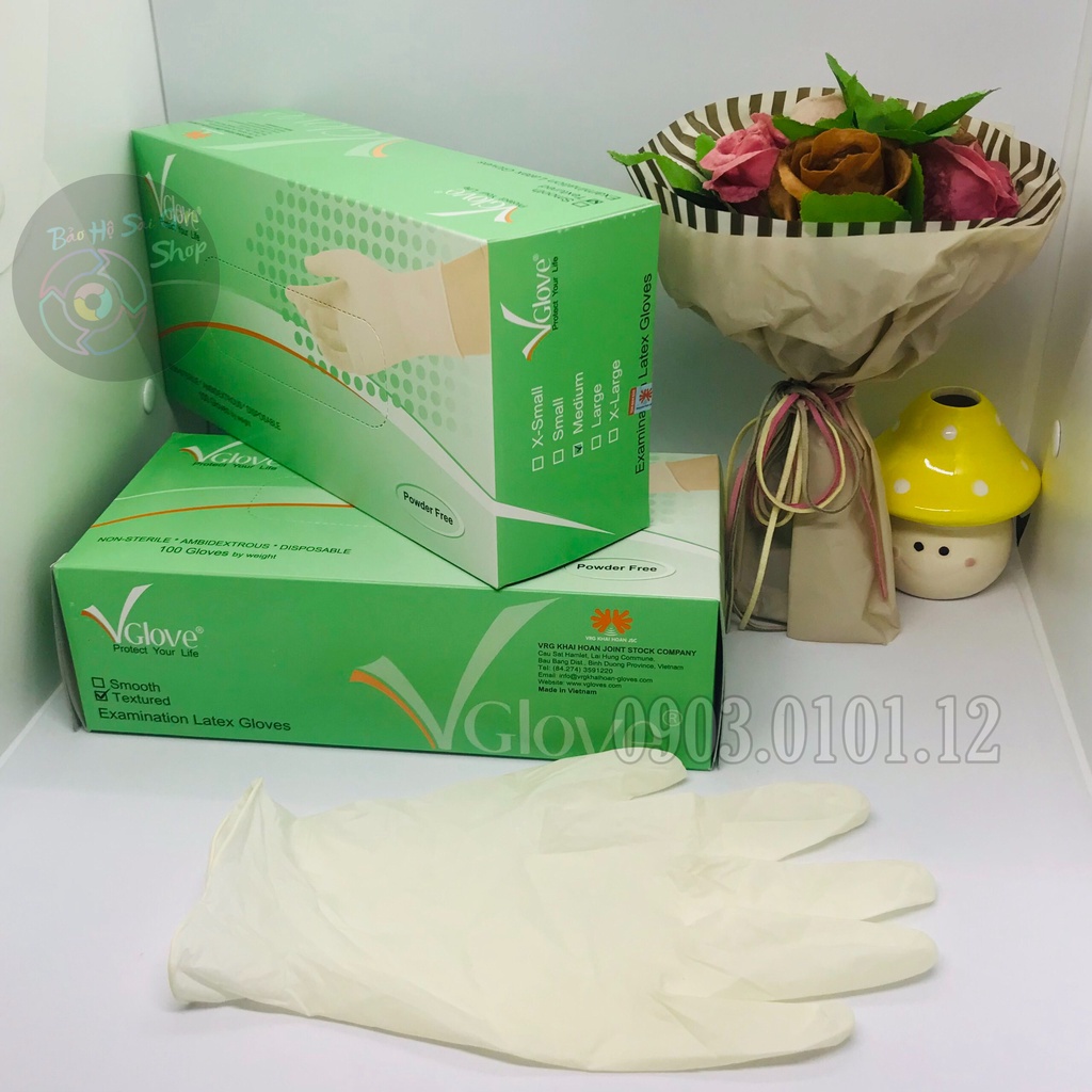 Găng tay y tế Vglove chính hãng (hộp 100 cái), bao tay y tế không bột và có bột