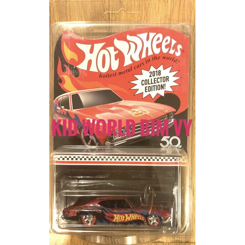 Xe mô hình Hot Wheels 2018 Collector Edition 50th '69 Chevelle SS 396 FKF88, bánh cao su.