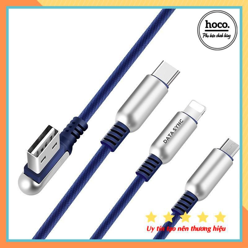 Cáp 3 Đầu Lightning, Micro, Type-C Dài 1M5 Hoco U17 Chính Hãng