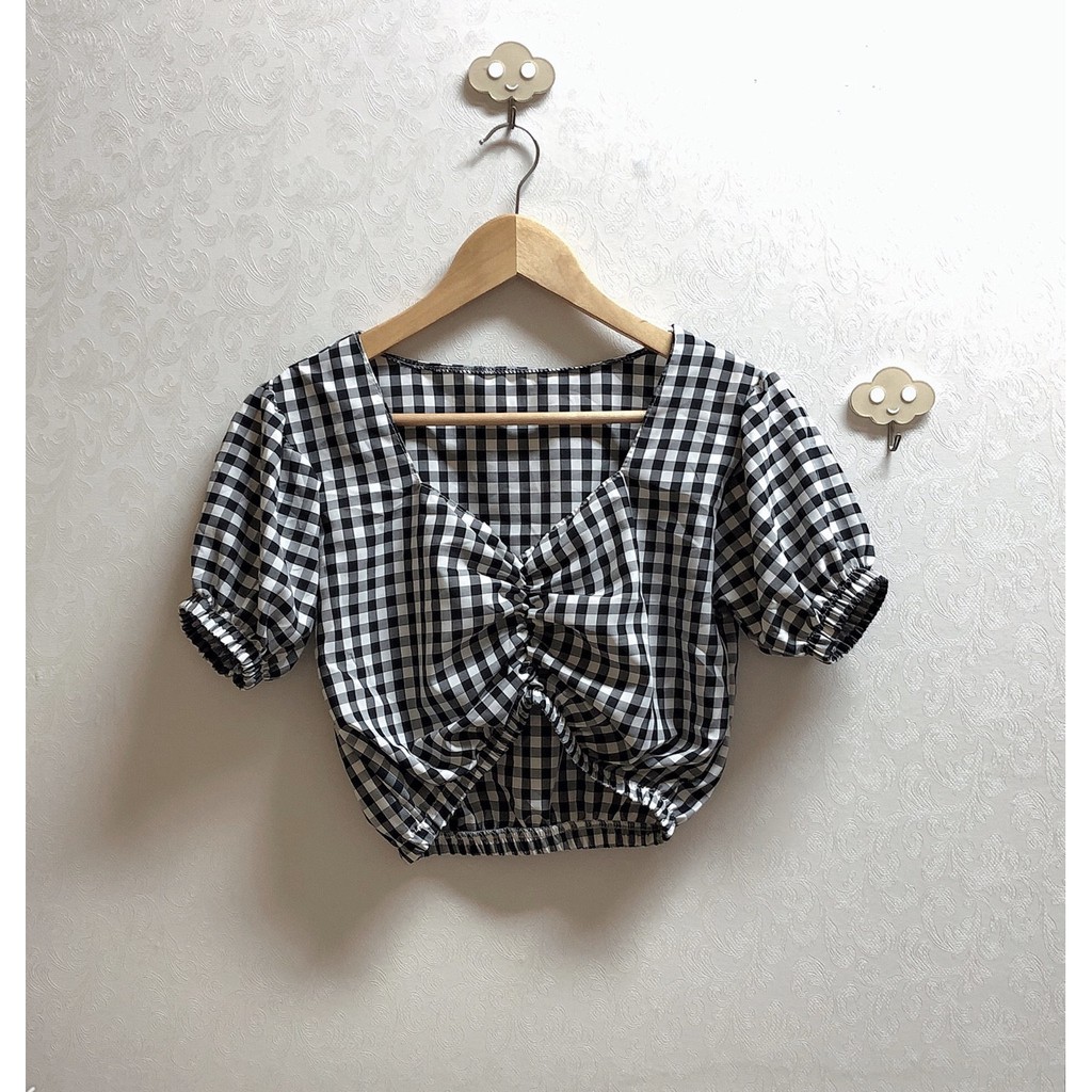 ÁO CROPTOP ÔM BODY NGẮN CO GIÃN - ÁO KIỂU CRT ULZANG NGẮN TAY CARO 119
