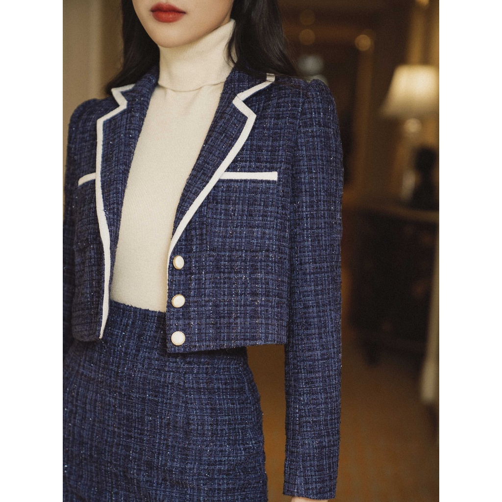 [Mã WABRTL1 giảm 10% đơn 500K] Blazer tweed viền trắng_2AK036XT_Lep'