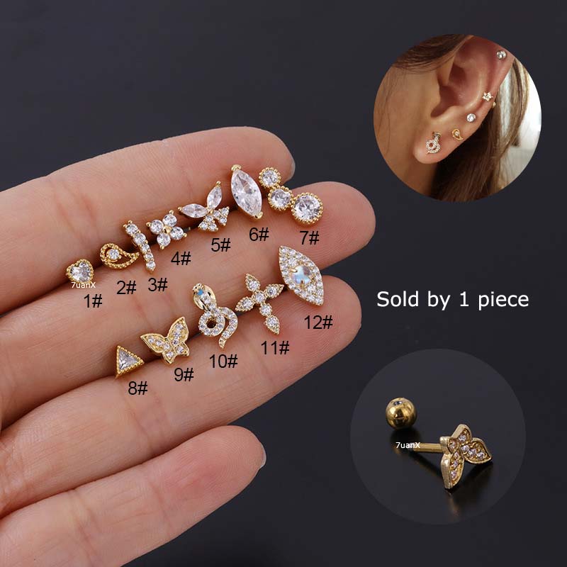 1 bông tai 16gauge bằng thép không gỉ nhiều họa tiết lựa chọn