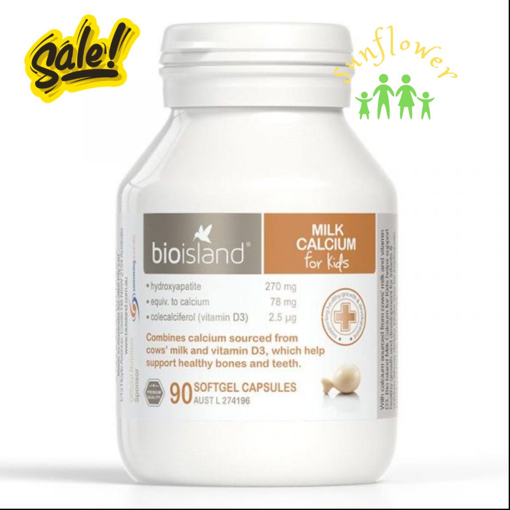 Canxi sữa Bioisland Milk Calcium, Úc 90 viên - bổ sung canxi phát triển xương và răng cho bé từ 7 tháng tuổi