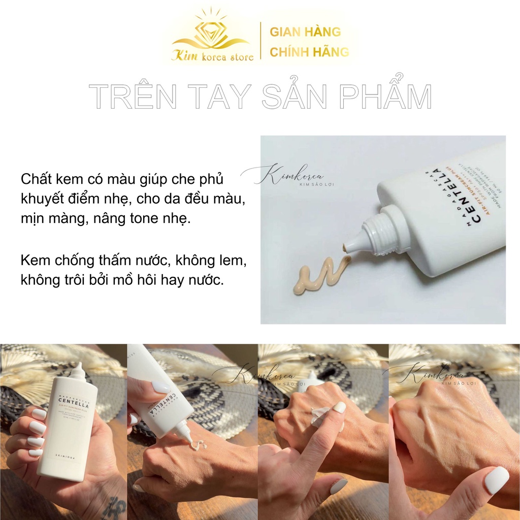 Kem chống nắng kiềm dầu nâng tone nhẹ dịu cho da mụn chiết xuất rau má Skin1004 centella madagascar air fit suncream