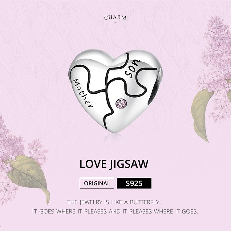 Mặt trang sức Bamoer Scc1976 bạc 925 hình trái tim mảnh ghép chuyên dụng làm vòng tay DIY thanh lịch