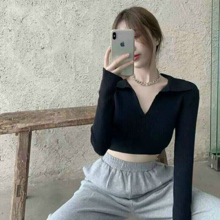 Áo Croptop Cổ V Tay Dài
