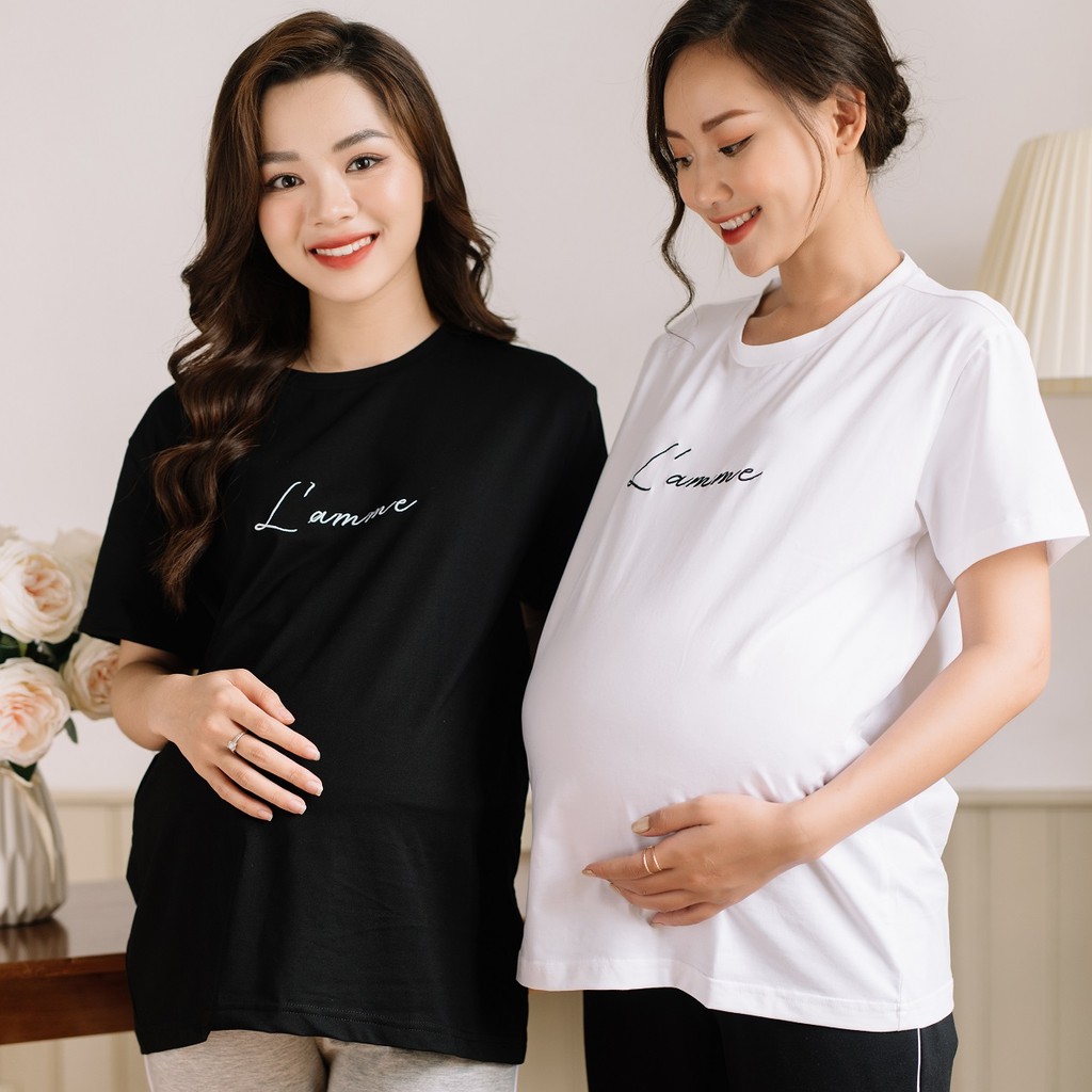 Áo phông bầu L'amme T-shirt chất cotton thấm hút mồ hôi mặc được sau sinh by LAMME