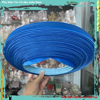 Khăn Đống truyền thống cho cô dâu - áo dài 25 tầng xanh nước biển<PK>