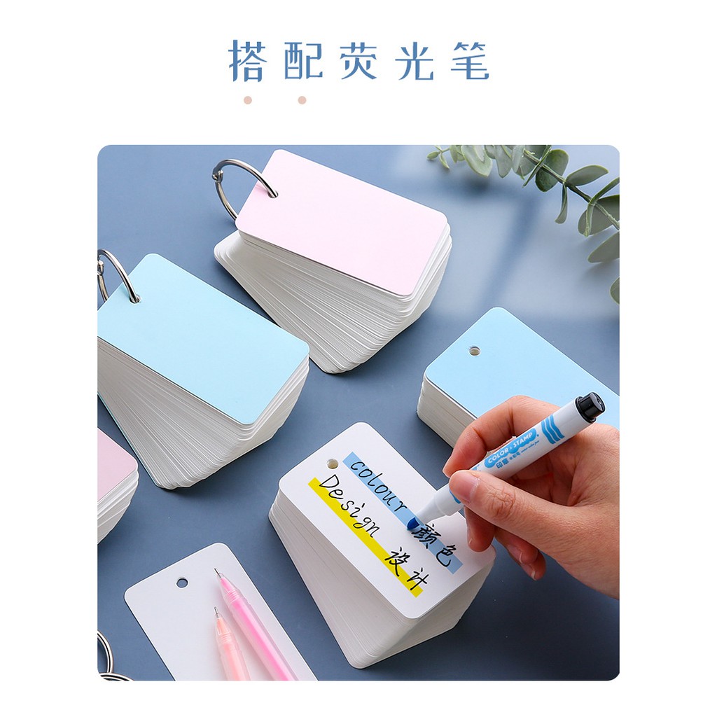 ( Nhiều Size - Giá Tốt) Flashcard học từ vựng chữ nhật hình dễ thương kèm khoen cao cấp nhiều size kèm bìa 4D