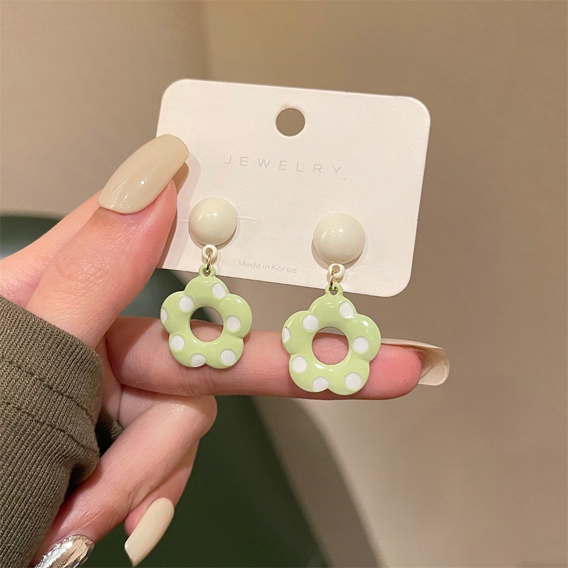 Bông tai mạ bạc 925 hình hoa chấm bi phong cách Pháp thời trang xuân hè cho nữ F672