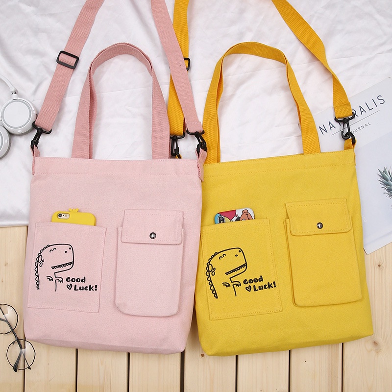 Túi Đeo Vai Vải Canvas In Logo Thiết Kế Mới Sức Chứa Lớn Thời Trang Cho Nữ