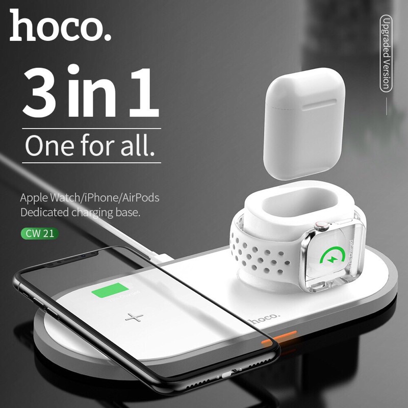 Đế sạc không dây hoco CW21 tích hợp 3 in 1 trong đó điện thoại, đồng hồ , tai nghe chính hãng