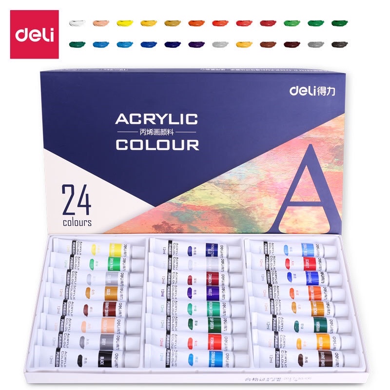 Màu Deli Acrylic tuýp vẽ đất sét, vải, giày,giấy 12/18/24 màu