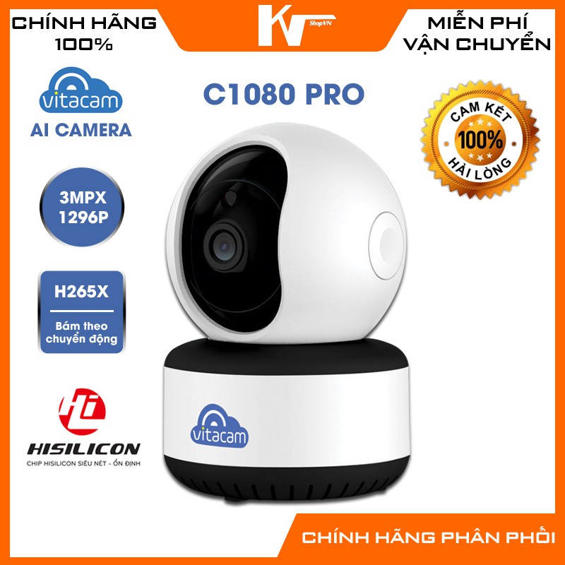 Camera Wifi Vitacam C1080 Pro, 3.0Mpx - 1296P, Chip xịn Hisilicon, Công nghệ AI, Bảo hành 2 năm