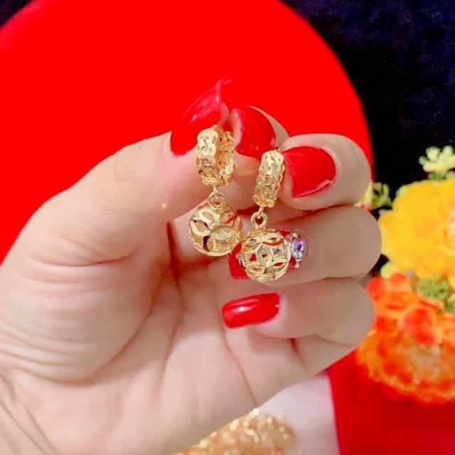 Bông tai châu đồng tiền mạ vàng