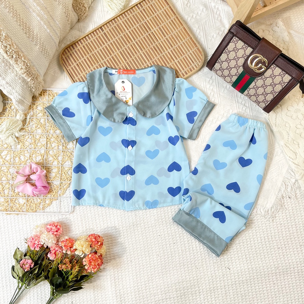 Bộ Đồ Ngủ Pijama Áo Cộc Tay Quần Lửng Lụa Mango Kiểu Tay Bồng Dành Cho Bé Gái Từ 11-32kg - BPN37 - Babi mama