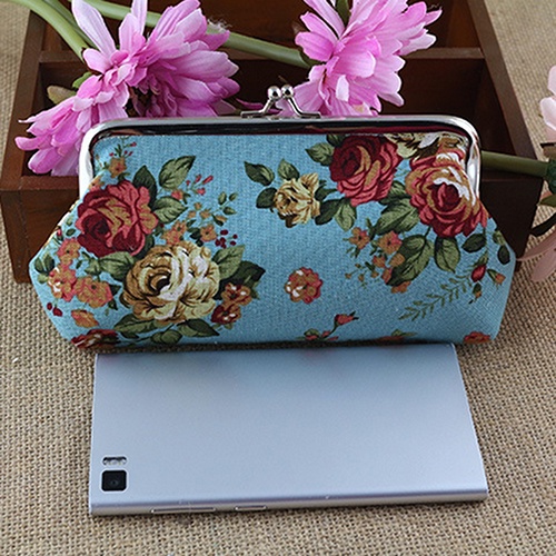 Ví nữ họa tiết hoa bằng vải canvas tiện lợi