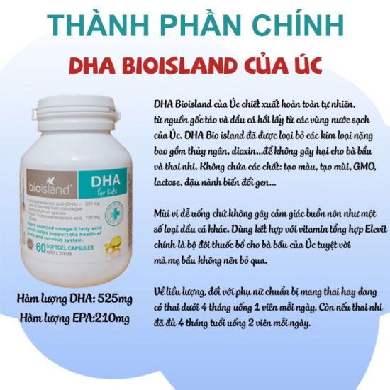 Viên uống DHA Bio Island Bổ Sung DHA Cho Trẻ hộp 60 viên
