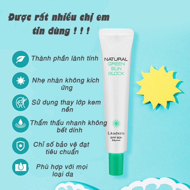 Kem chống nắng vật lý Natural Green thấm nhanh vào da, không gây nhờn rít – Thương hiệu uy tín đến từ Hàn Quốc 30ml | BigBuy360 - bigbuy360.vn