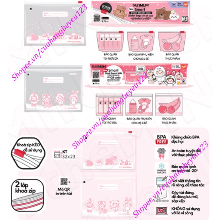 Hộp 12 túi Zip bảo quản túi trữ sữa , bình trữ sữa , thực phẩm SUNMUM