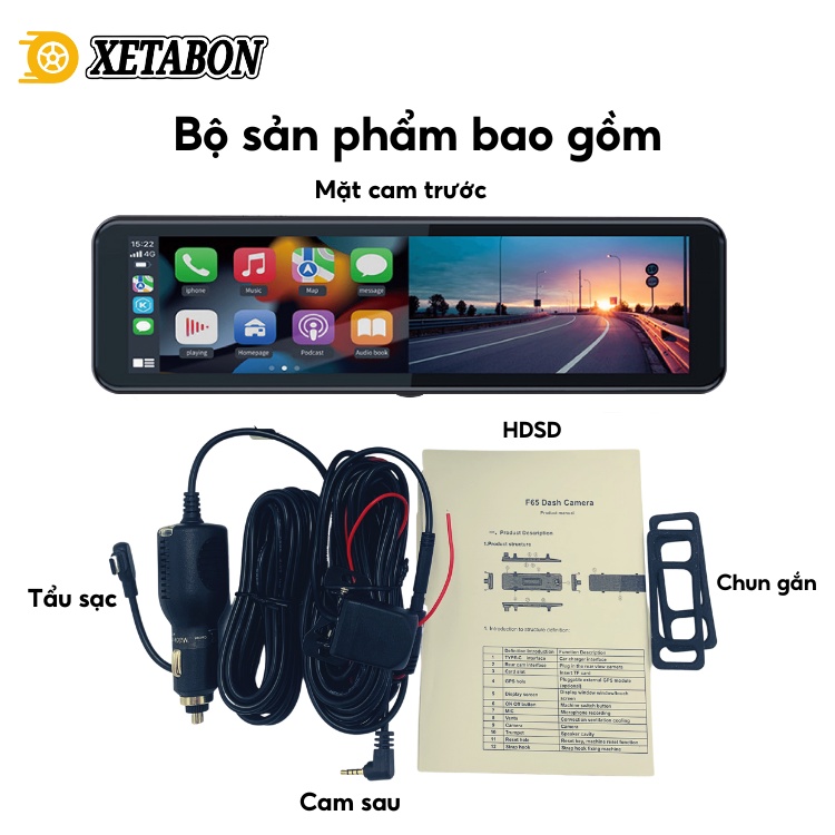 Camera hành trình ô tô A10 XETABON kết nối Carplay / Android Auto hỗ trợ wifi bluetooth màn hình 4K Bảo hành 1 đổi 1 12T