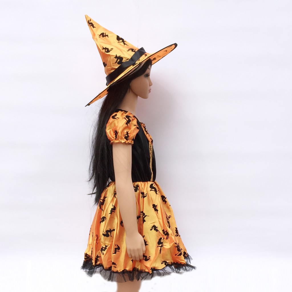 Bộ váy mũ phù thủy G-0284 hóa trang cho bé từ 4-8 tuổi chơi Halloween