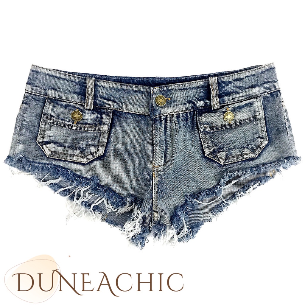DUNEA Quần Short Denim Lưng Thấp Thiết Kế Xẻ Rách Phong Cách Quyến Rũ