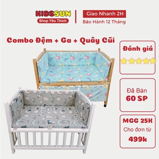 Combo 3 Phụ kiện Giường Cũi Gồm Ga Chun Bọc Đệm, Đệm Bông Ép