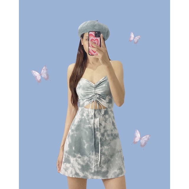 DALLA Đầm hai dây chữ A màu xám loang rút ngực Dalla Saigon | BigBuy360 - bigbuy360.vn