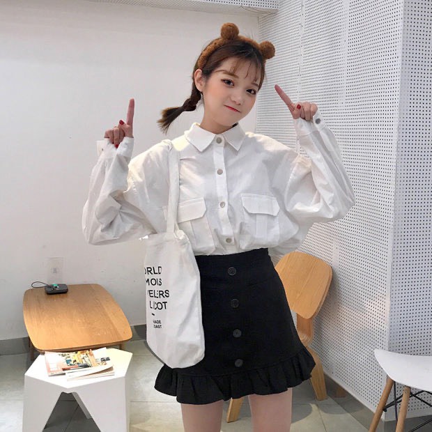 Chân váy kaki chữ a xòe đuôi cá phối cúc co giãn lưng cao có lót quần phong cách Ulzzang CV4