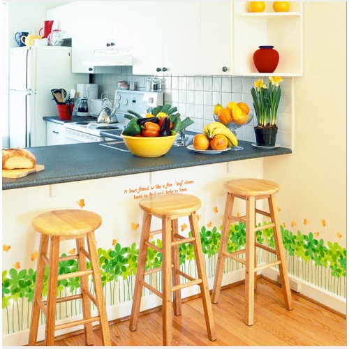 Decal dán chân tường hoa xanh may mắn