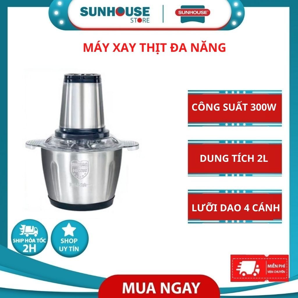 (HCM) Máy xay thịt đa năng cối Inox 304 dung tích 2L 4 lưỡi dao bằng thép xay tỏi tiêu thức ăn