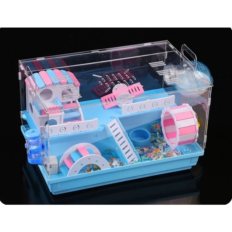 Lồng mika lắp ráp khay nhựa full phụ kiện size 47*30*30 cho hamster