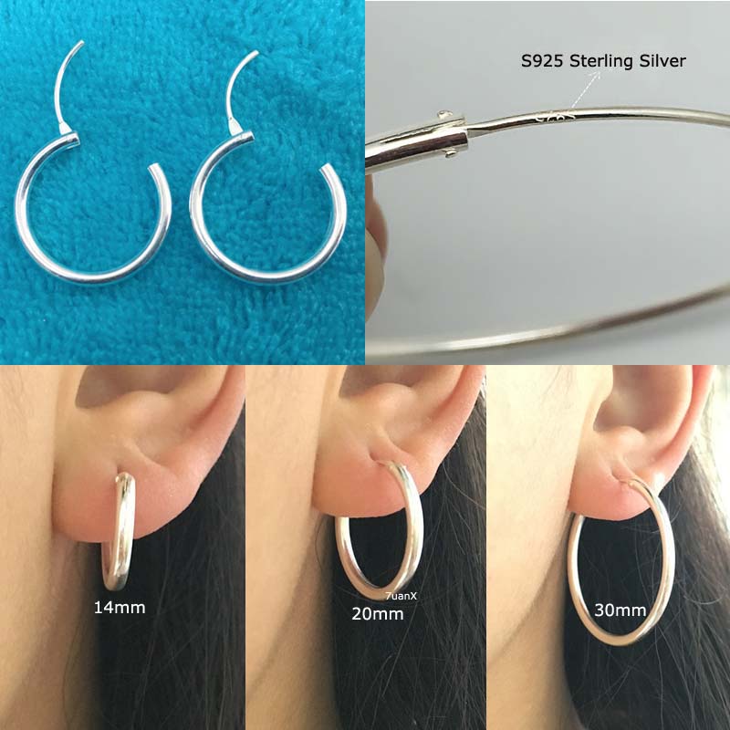 1 Đôi Bông Tai Bạc 925 14-50mm Hình Vòng To Unisex Không Gây Dị Ứng