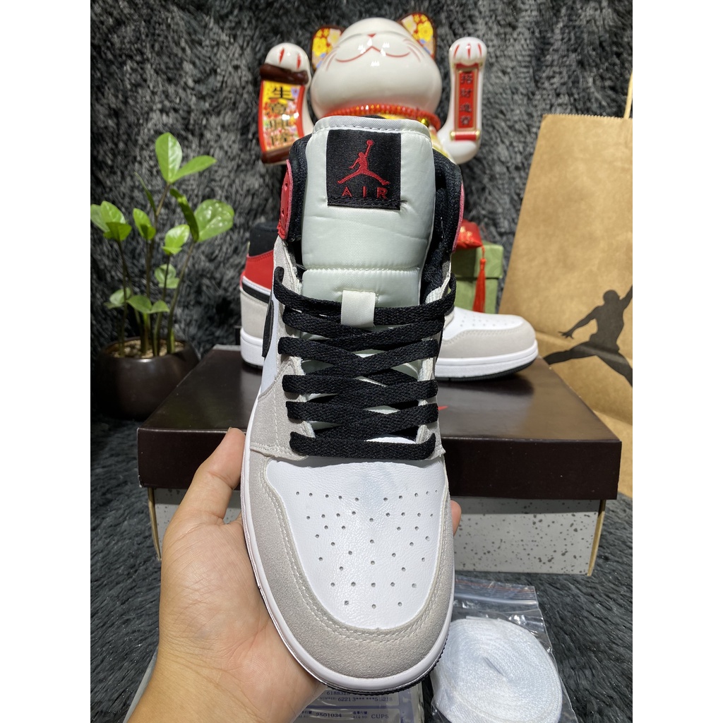[Full box+bill] Giày Sneaker Jordan cao cổ xám đỏ đen hàng SC full box bill và hộp bảo vệ