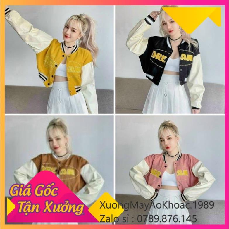 Áo khoác nam nữ da lộn bomber thêu DREAM croptop size nhỏ dưới 50kg