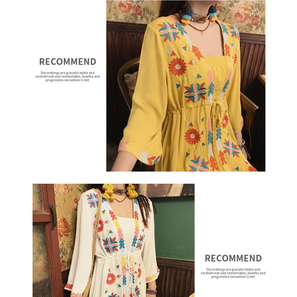 [ORDER] Đầm Bohemian dân tộc thêu hoa cổ điển phong cách mùa hè thu