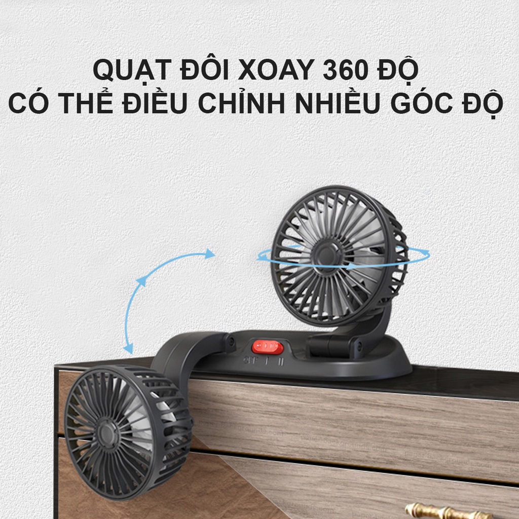 Quạt Đôi Mini Nhỏ Gọn Gắn Trên Ghế Ô Tô Bàn Làm Việc Mát Mẻ Tiện Lợi, Kèm Bảng Để Lại Số Điện Thoại