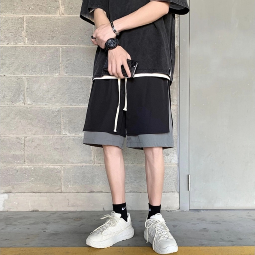 Quần short dù phối layer - ẢNH THẬT