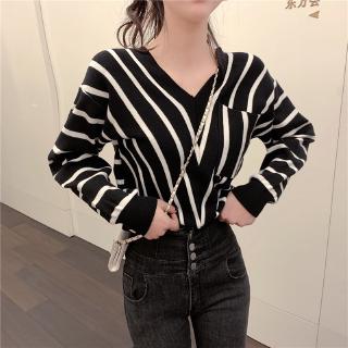 Áo Len Tay Dài Cổ Tròn Sọc Vằn Thời Trang Cho Nữ